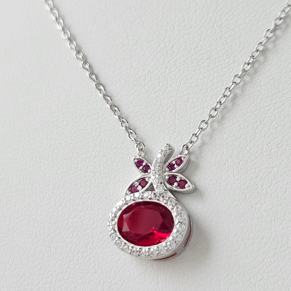 Red Ruby Oval Butterfly Necklaces - 925 Sterling Silver Charmed Aroma - Picture 3 of 4